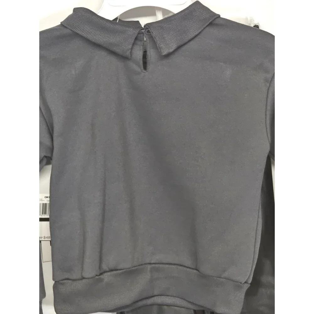 DKNY Girls Size 6 2Pc Outfit Sparkling Stone Logo Sweatshirt, Black Flared Pants